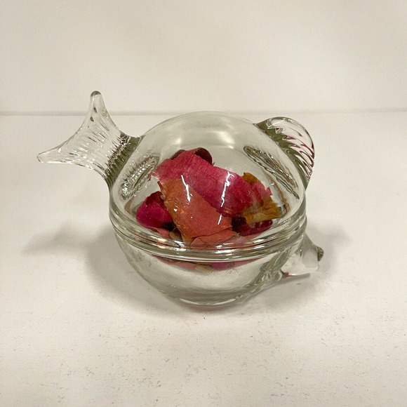 Vintage Anchor Hocking Clear Glass Fish Trinket Box Dish Candy Dish Art Glass - Picture 5 of 11